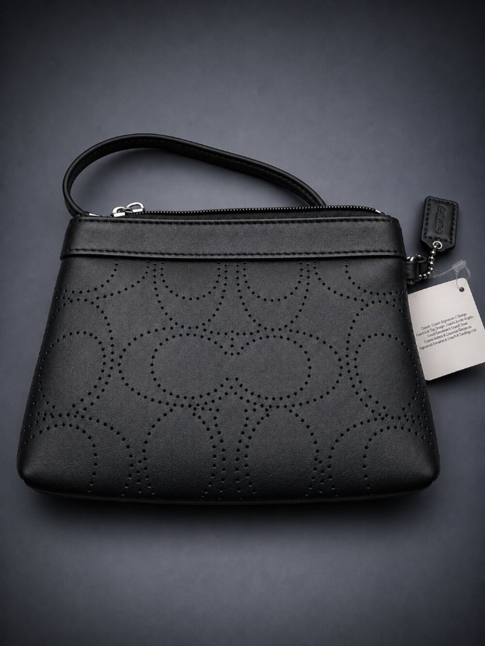 COACH Black Perforated Leather Signature C Logo Wristlet Wallet with Hang Tag! - Picture 2 of 8